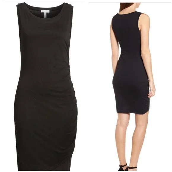 Leith Ruched Body Con Sleeveless Dress Black M - Picture 2 of 12